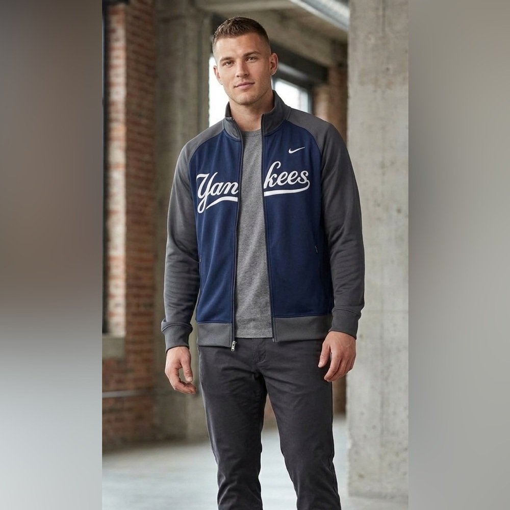NikeMLB Genuine New York Yankees Full Zip Jacket Mens XL Embroider Blue Gray